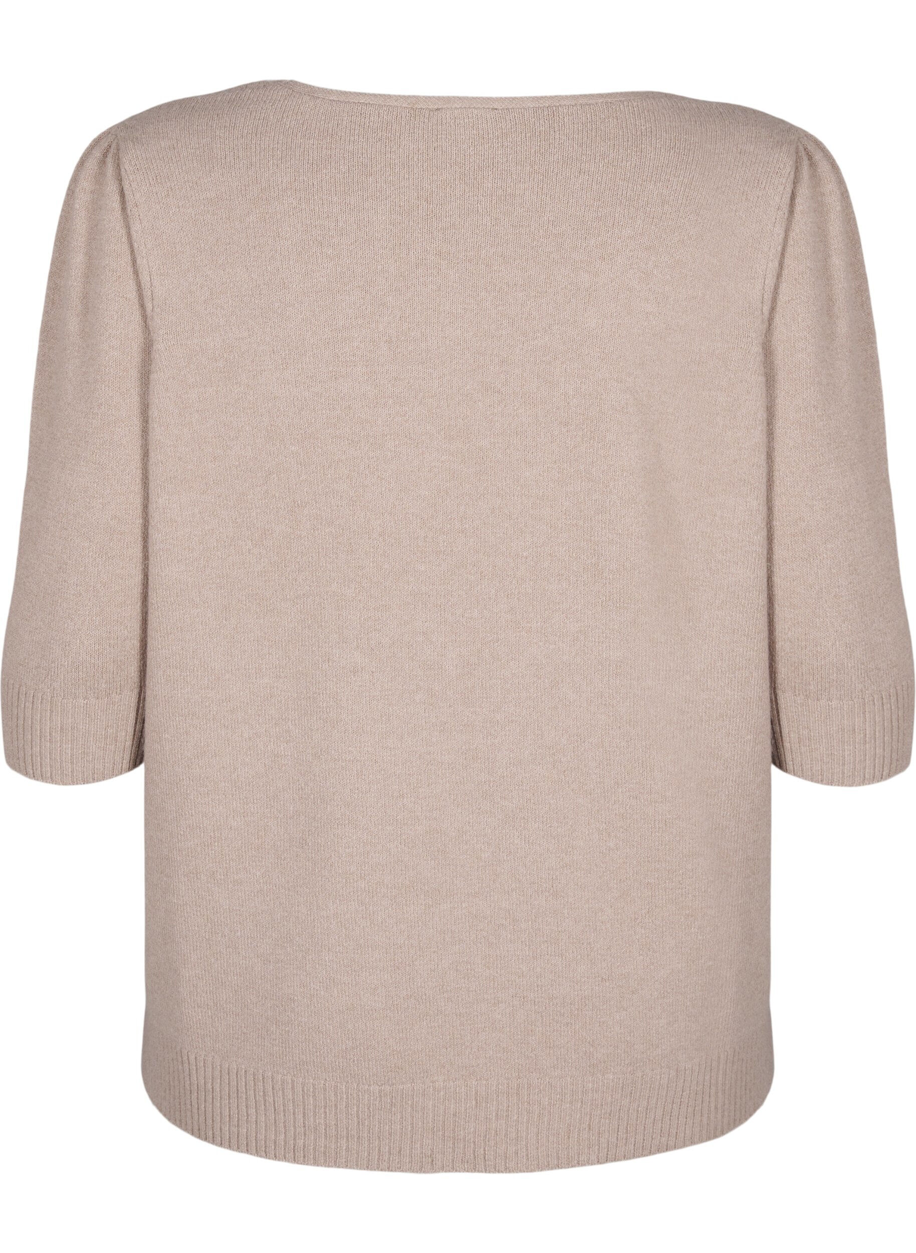 Zizzi Strikket bluse med broderte blomster, Simply Taupe Mel., Packshot image number 1