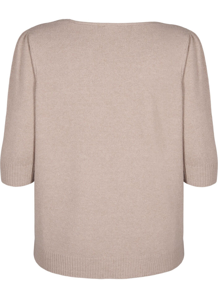 Strikket bluse med broderte blomster, Simply Taupe Mel., Packshot image number 1