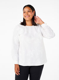 Langermet bluse med broderi, Hvit Langermet bluse med broderi, Hvit, Model