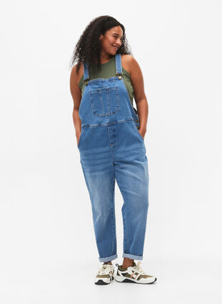 Snekkerbukser i denim, Blue denim, Model image number 0