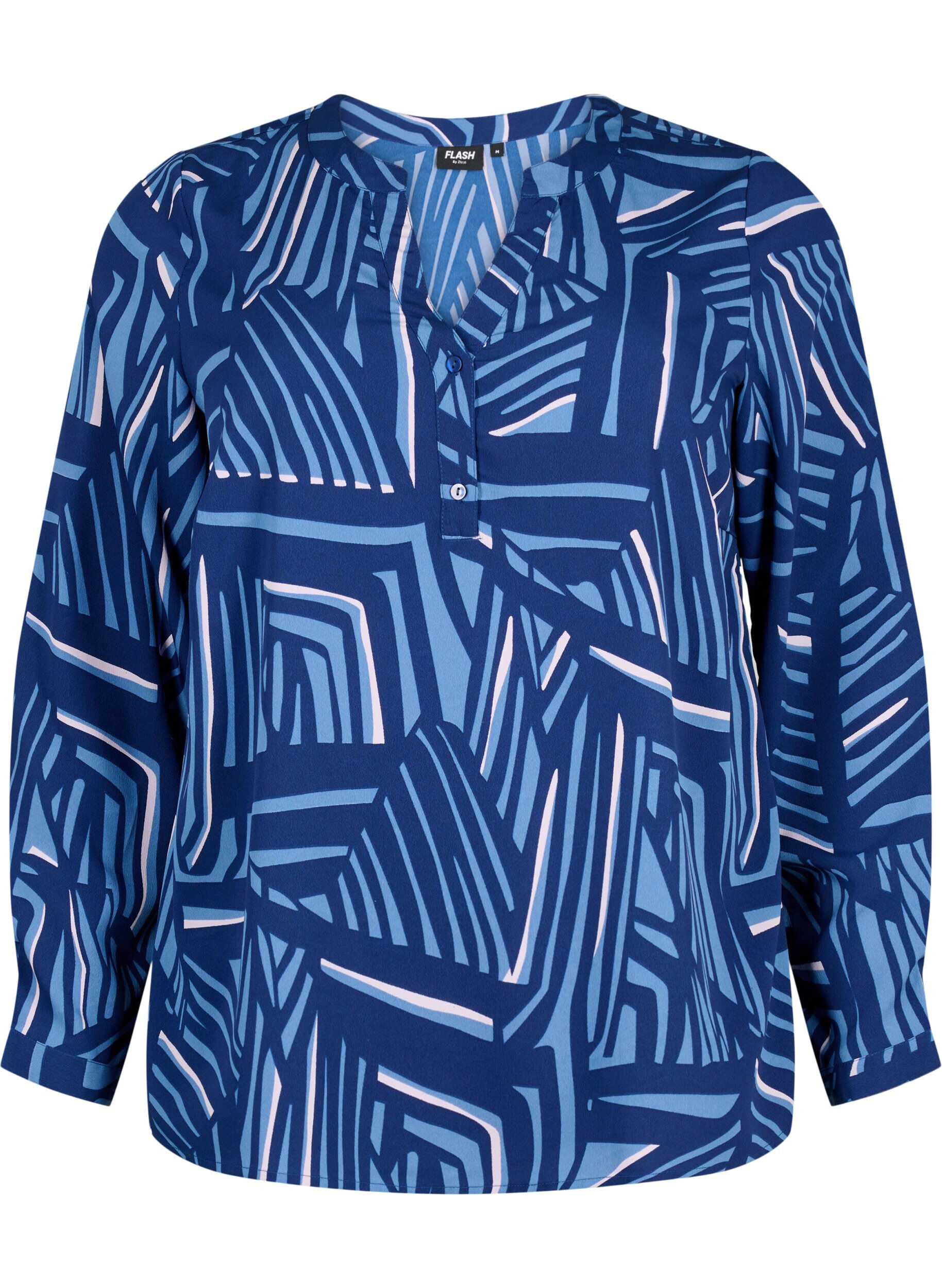 Zizzi FLASH - bluse med lange ermer og trykk, Medieval Blue AOP, Packshot image number 0