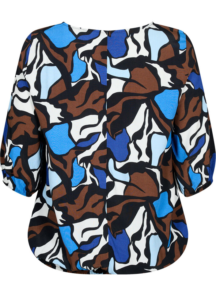 Viskose bluse med print og smock, Zafia AOP, Packshot image number 1