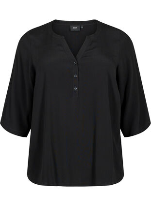 Bluse i viskose med 3/4-ermer, Black, Packshot image number 0