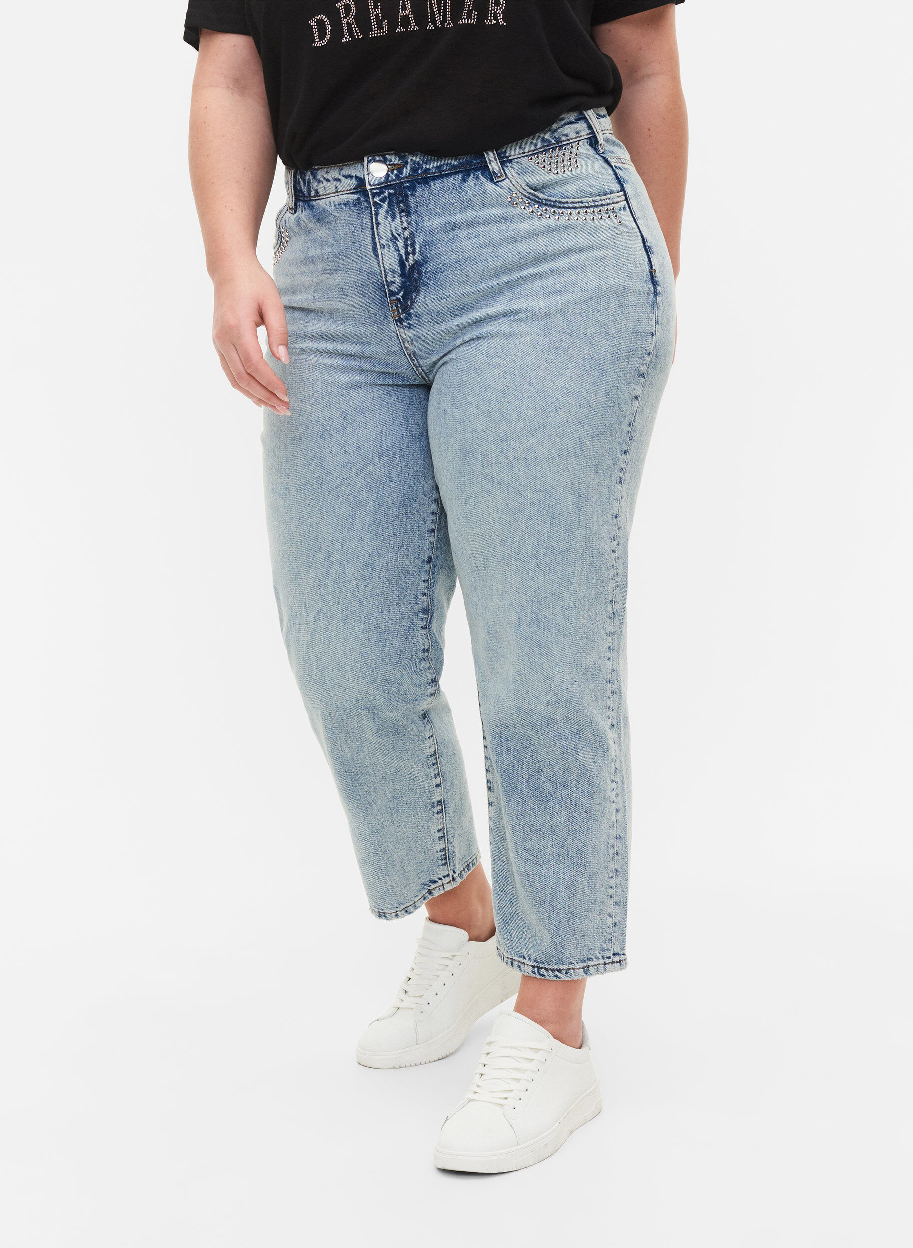 Zizzi Cropped Vera jenas med nagler, Light blue denim, Model image number 2