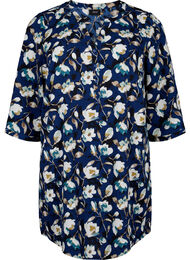 Blomstret tunika med 3/4 ermer, P. Blue Flower AOP