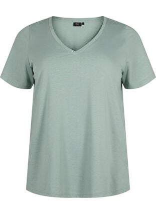 T-skjorte med V-hals, 2 stk, Chinois Green/Black, Packshot image number 2
