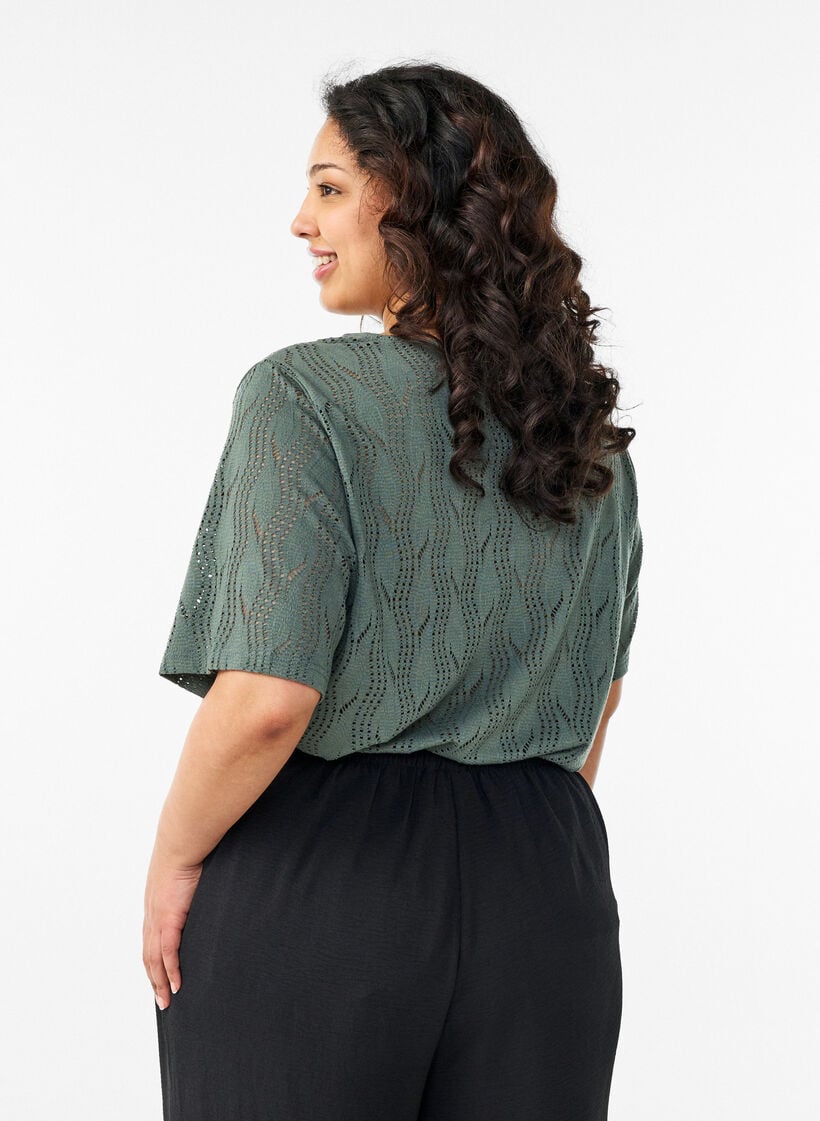 Jersey T-skjorte med hullm&oslash;nster, Gr&oslash;nn, Model image number 2