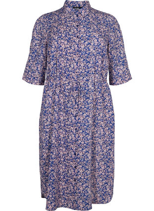 Zizzi FLASH - Skjortekjole med blomstermønster , Strong Blue Flower, Packshot image number 0
