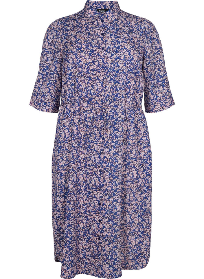 FLASH - Skjortekjole med blomstermønster , Strong Blue Flower, Packshot image number 0