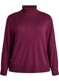 Strikkegenser med høy hals og sideknapper, Mørk Bordeaux Strikkegenser med høy hals og sideknapper