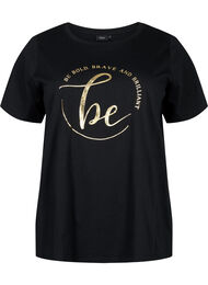 T-skjorte av økologisk bomull med mønster , Black W. Be G. Foil