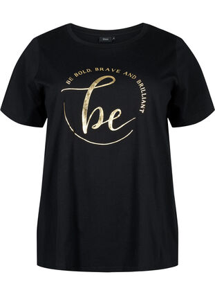 T-skjorte av økologisk bomull med mønster , Black W. Be G. Foil, Packshot image number 0