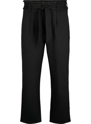 Bukser med høy midje, volanger og knytebånd, Black, Packshot image number 0