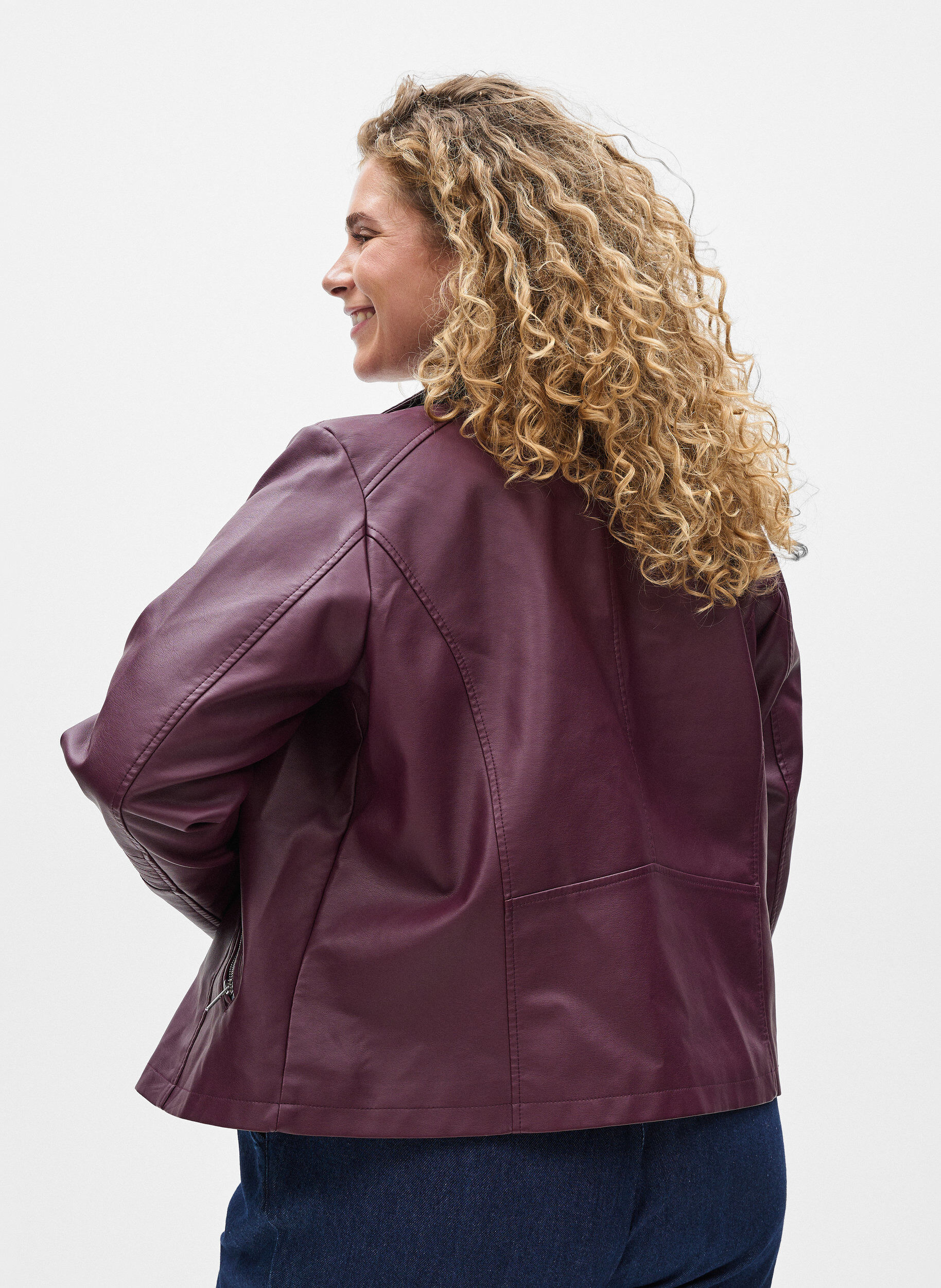 ZizziImitert skinn bikerjakke, M&oslash;rk Bordeaux, Model image number 2