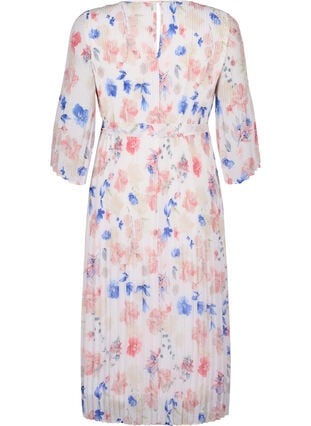 Blomstret plissert kjole med løpesnor, White/Blue Floral, Packshot image number 1