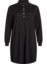 Kort poloskjole med knapper og lange ermer, Svart Kort poloskjole med knapper og lange ermer