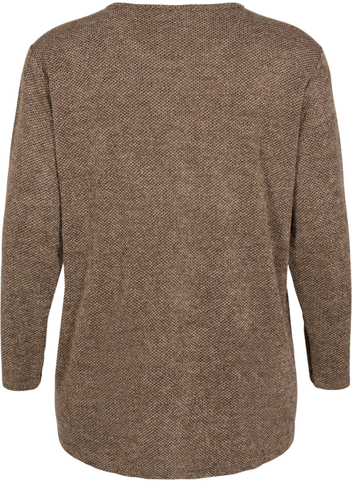Melange Bluse med rund hals og lange ermer, Caribou, Packshot image number 1