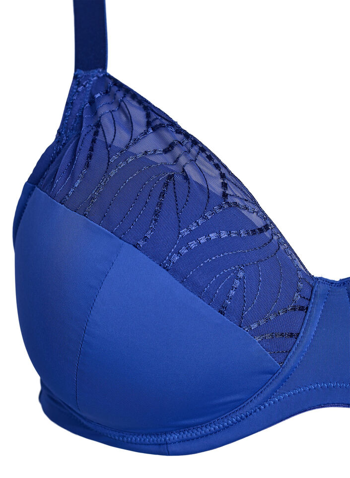 BH med polstrede skåler og brodert mesh, Blå, Packshot image number 2