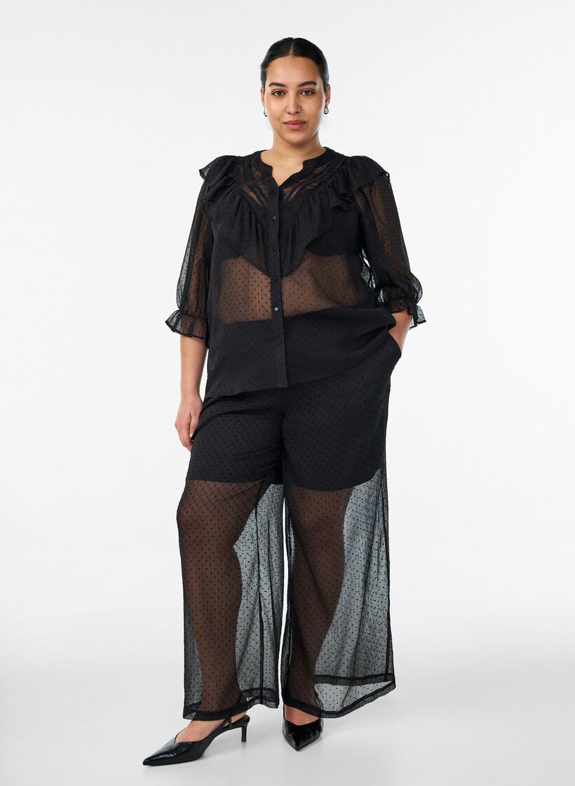 Loose fit chiffongbukser med prikker, Svart, Model