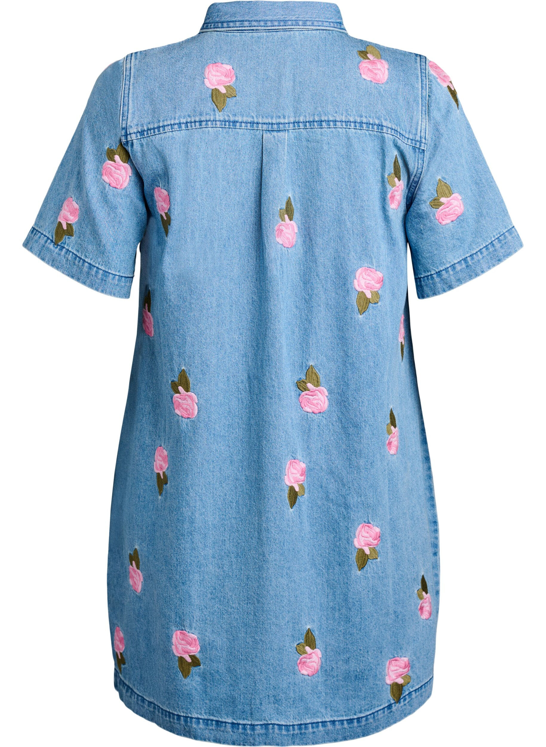 Zizzi Kort denimkjole med broderte blomster, LBD w. Flower, Packshot image number 1