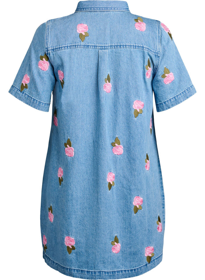 Kort denimkjole med broderte blomster, LBD w. Flower, Packshot