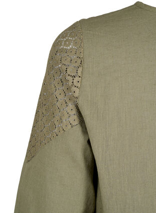 Bluse i bomullsblanding med lin og heklede detaljer, Deep Lichen Green, Packshot image number 3