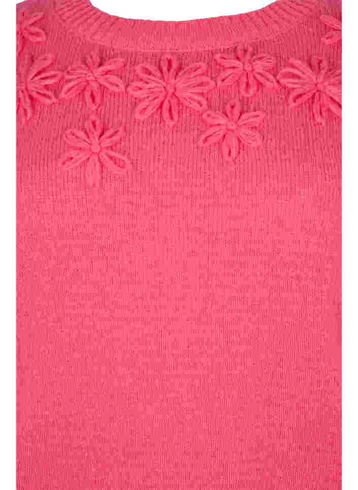 Strikkegenser med blomsterdetaljer, Hot Pink, Packshot image number 2