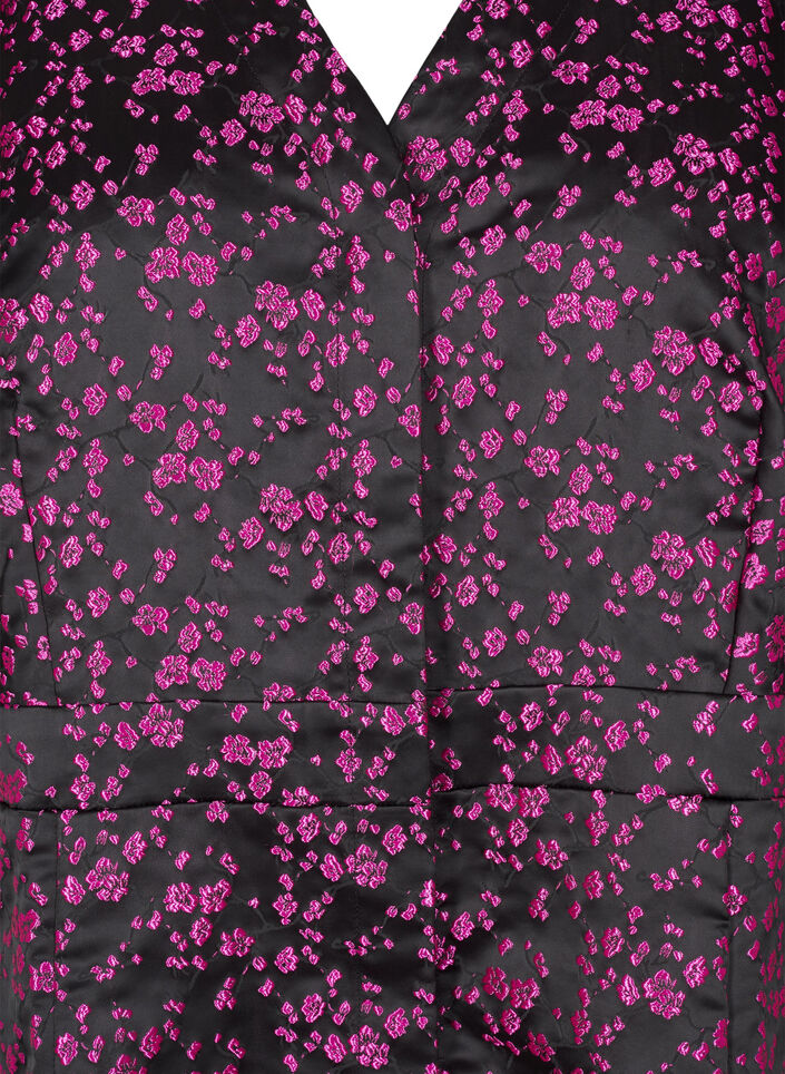 Knelang kjole med broderte blomster, Black Pink Flower, Packshot image number 2