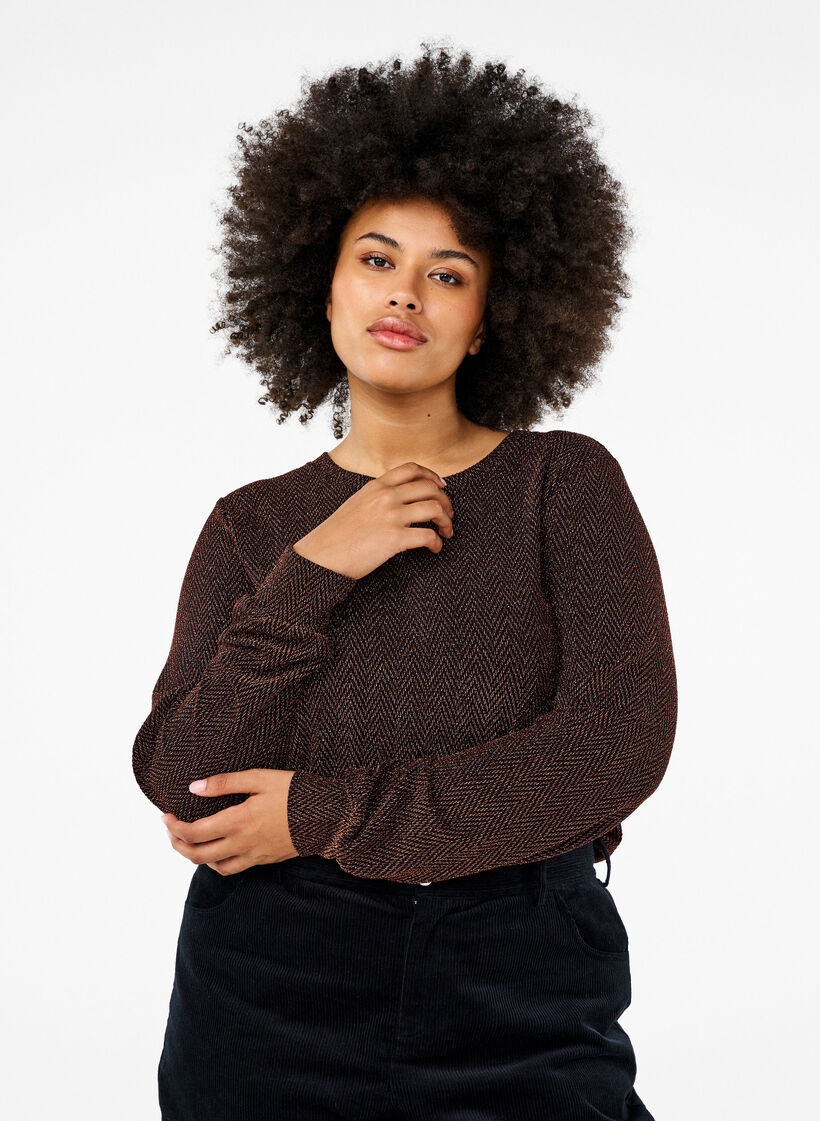 Bluse med shimmer mønster, Copper ZigzagShimmer, Model image number 0