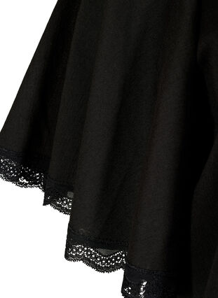 Bluse med brede 2/4-ermer og blondedetaljer, Black, Packshot image number 2