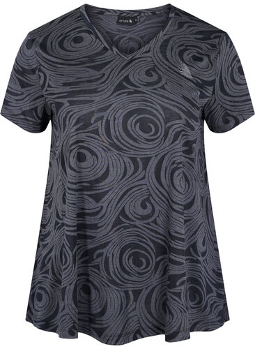 Mønstrete trenings T-skjorte med V-hals, Black, Packshot image number 0