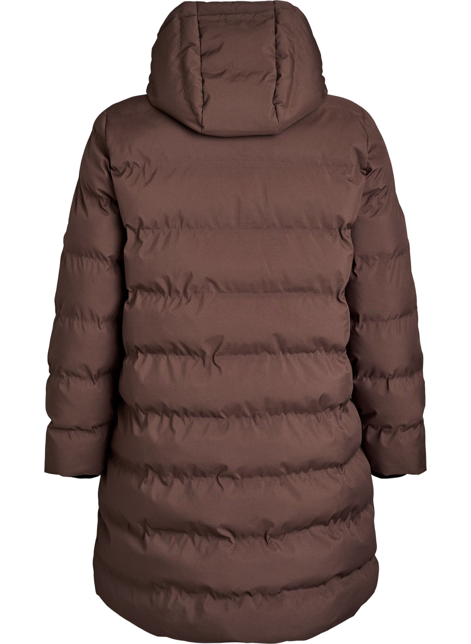 ZizziPufferjakke med hette og lommer, Brun, Packshot image number 1