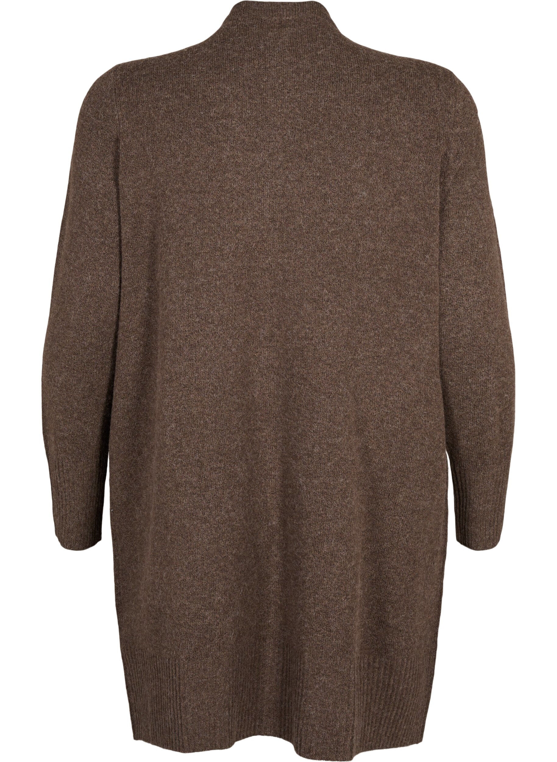 Zizzi Ribbestrikket cardigan med lommer, Brun, Packshot image number 1