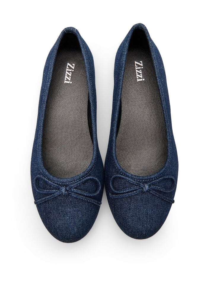 Wide fit - Denim ballerina med sløyfe, Blå, Packshot image number 2