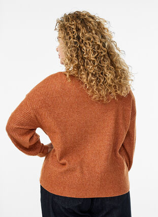 Zizzi Ribbestrikket cardigan med knapper, Orange, Model image number 2