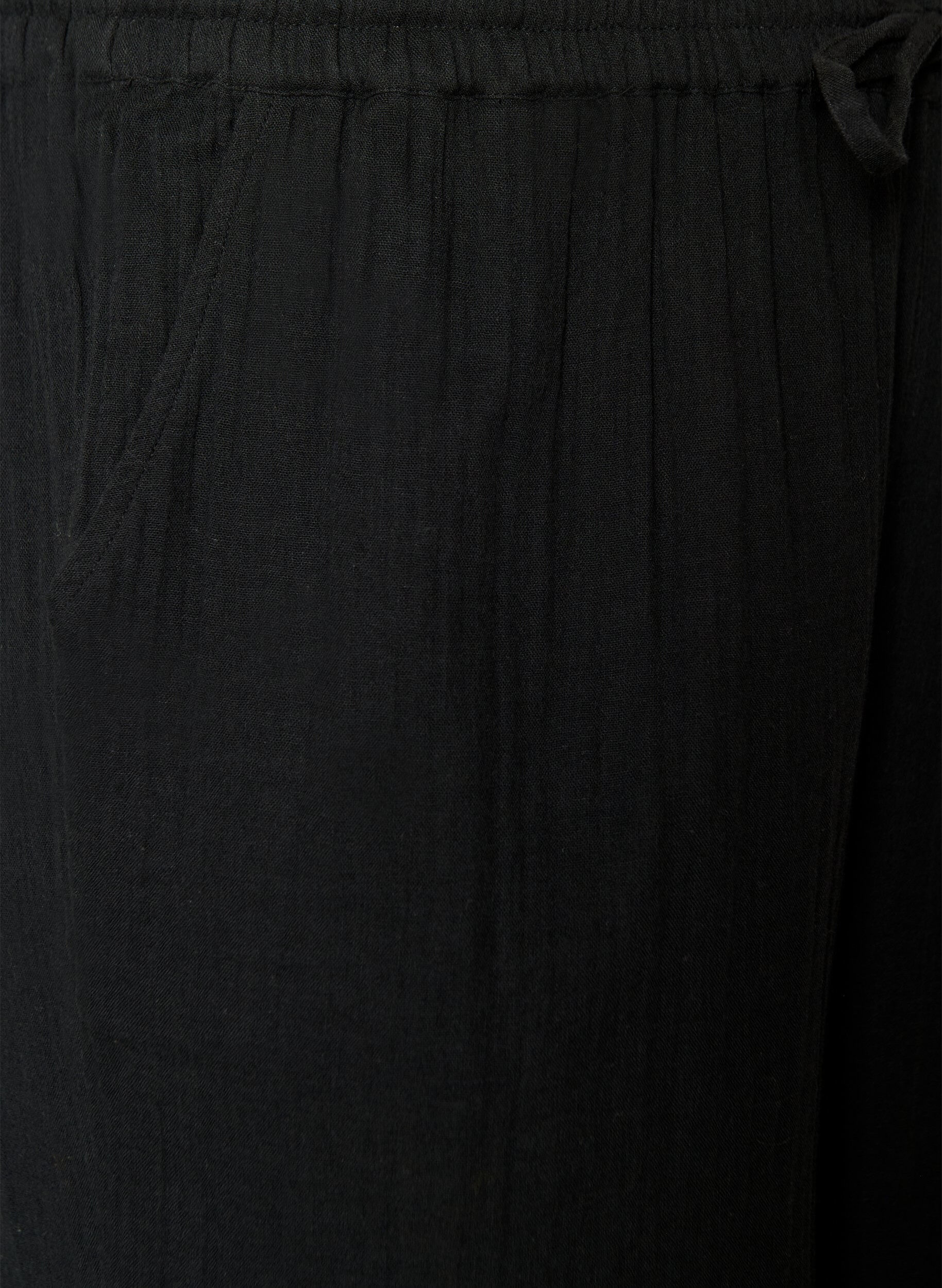 Zizzi Loose fit bomullsmusselinshorts med h&oslash;y midje, Svart, Packshot image number 2