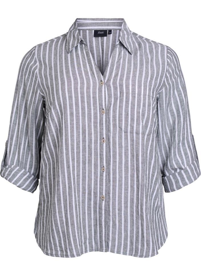 Skjorte i lin og viskose med 3/4 ermer, Gr&oslash;nn, Packshot image number 0