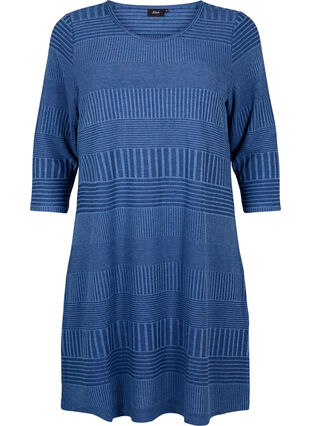Kjole med 3/4-lange ermer og stripemønster, Estate Blue Melange, Packshot image number 0