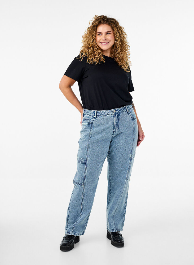 Cargo jeans med høy midje, Light Blue, Model
