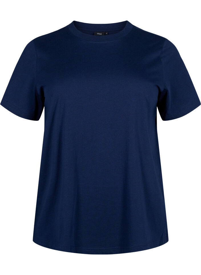 Basic T-skjorte i bomull med rund hals, Bl&aring;, Packshot image number 0