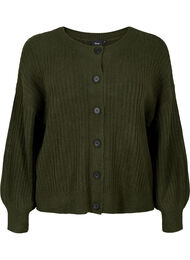 Strikket ribbestrikket cardigan med knapper, Forest Night Mel.