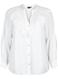 Skjortebluse i viskose med volanger, Bright White, Packshot