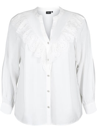 Skjortebluse i viskose med volanger, Bright White, Packshot image number 0