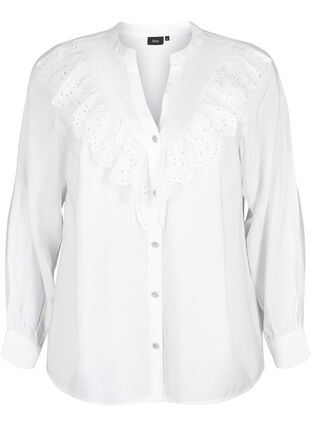 Zizzi Skjortebluse i viskose med volanger, Bright White, Packshot image number 0