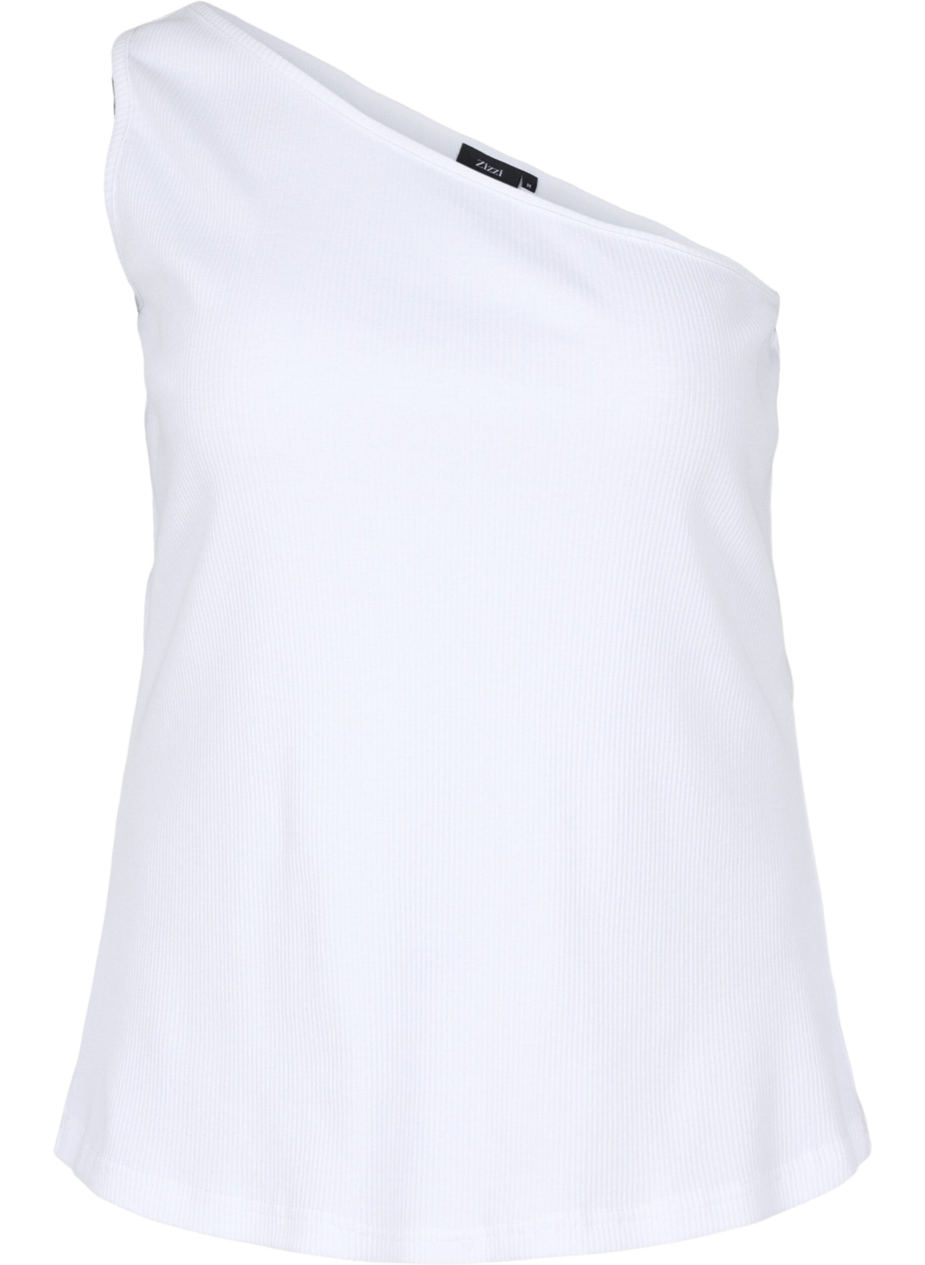 Zizzi Topp med one-shoulder i bomull, Bright White, Packshot image number 0