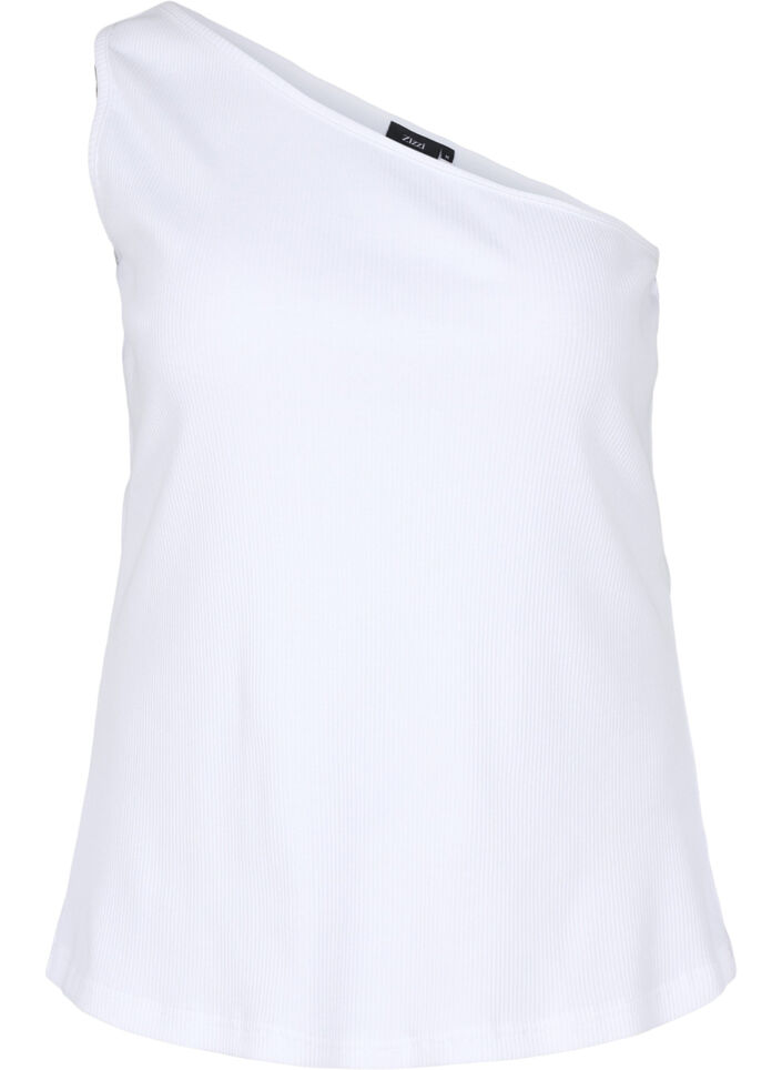 Topp med one-shoulder i bomull, Bright White, Packshot image number 0