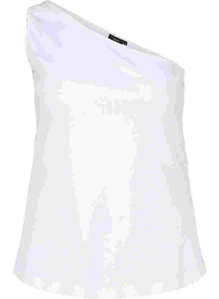 Topp med one-shoulder i bomull, Bright White, Packshot image number 0