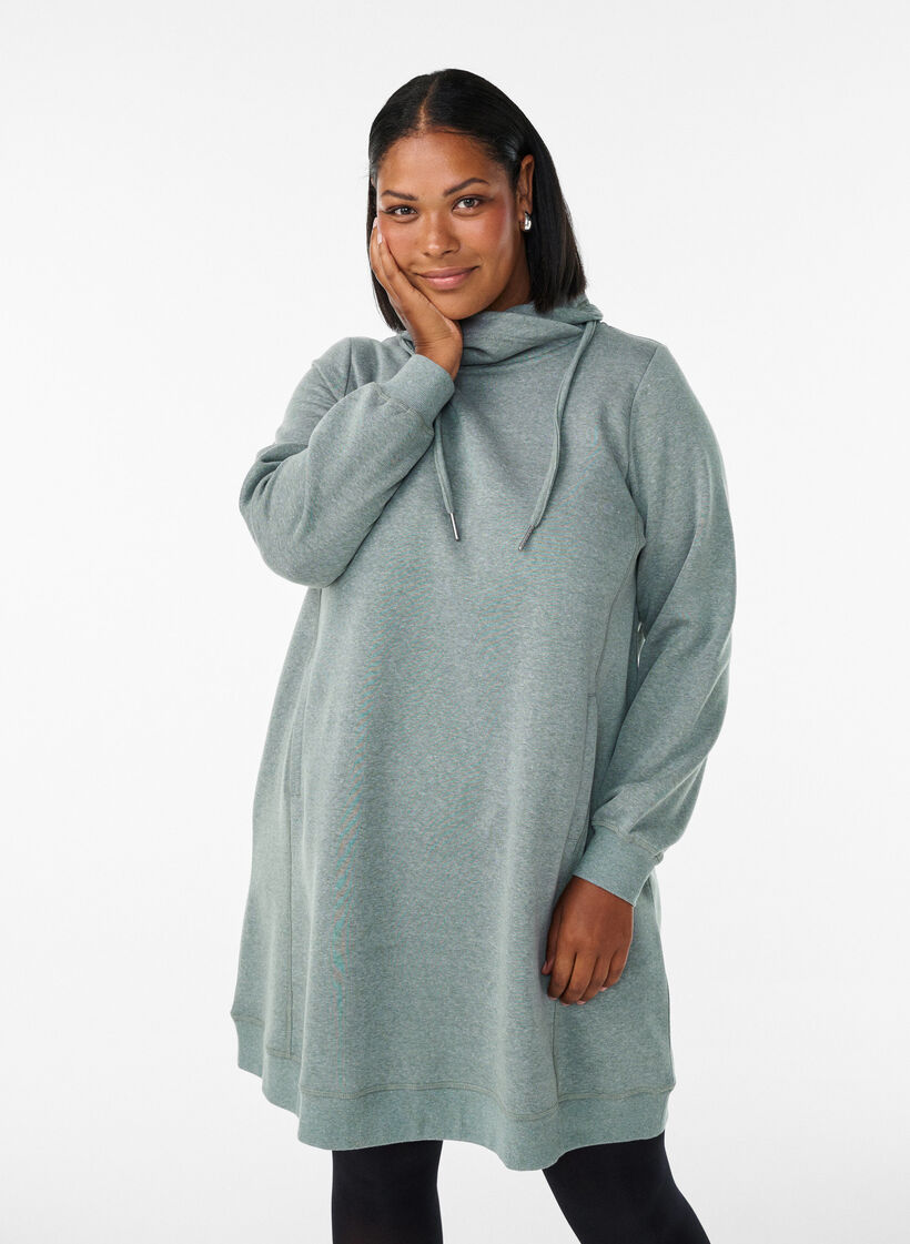 Kort genserkjole med h&oslash;y hals og lommer, Gr&oslash;nn, Model image number 0