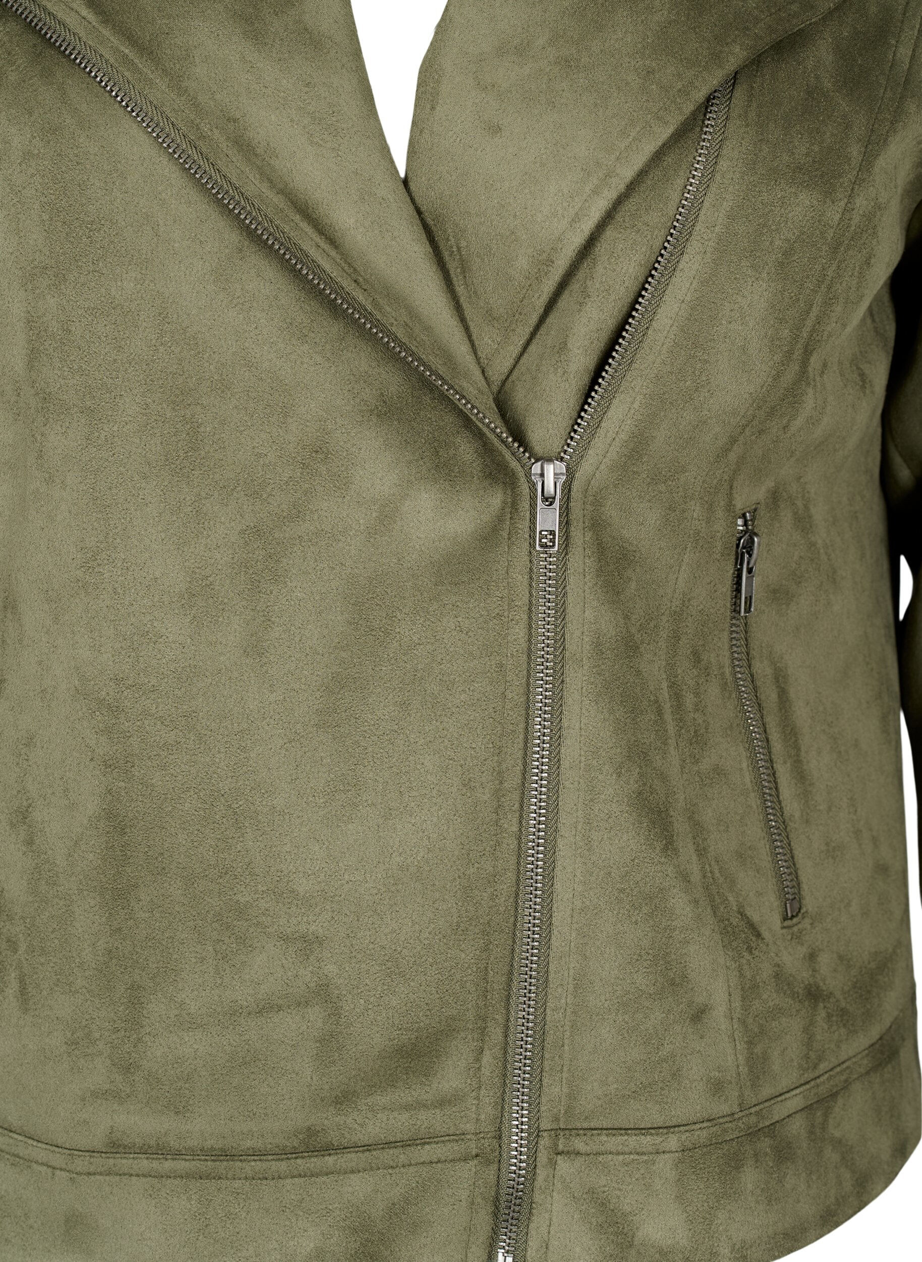 ZizziBikerjakke i imitert semsket skinn, Dusty Olive, Packshot image number 2