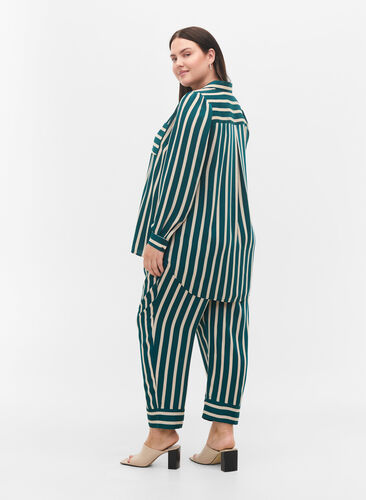 Stripete bukser med løs passform, Green Stripe, Model image number 1